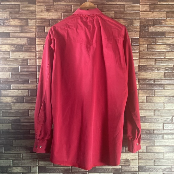 Vintage Mens Wrangler Red Large Tall Button Down Western Shirt - Picture 2 of 7